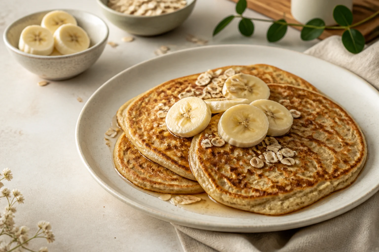 Bananpandekager med havregryn serveret og klar